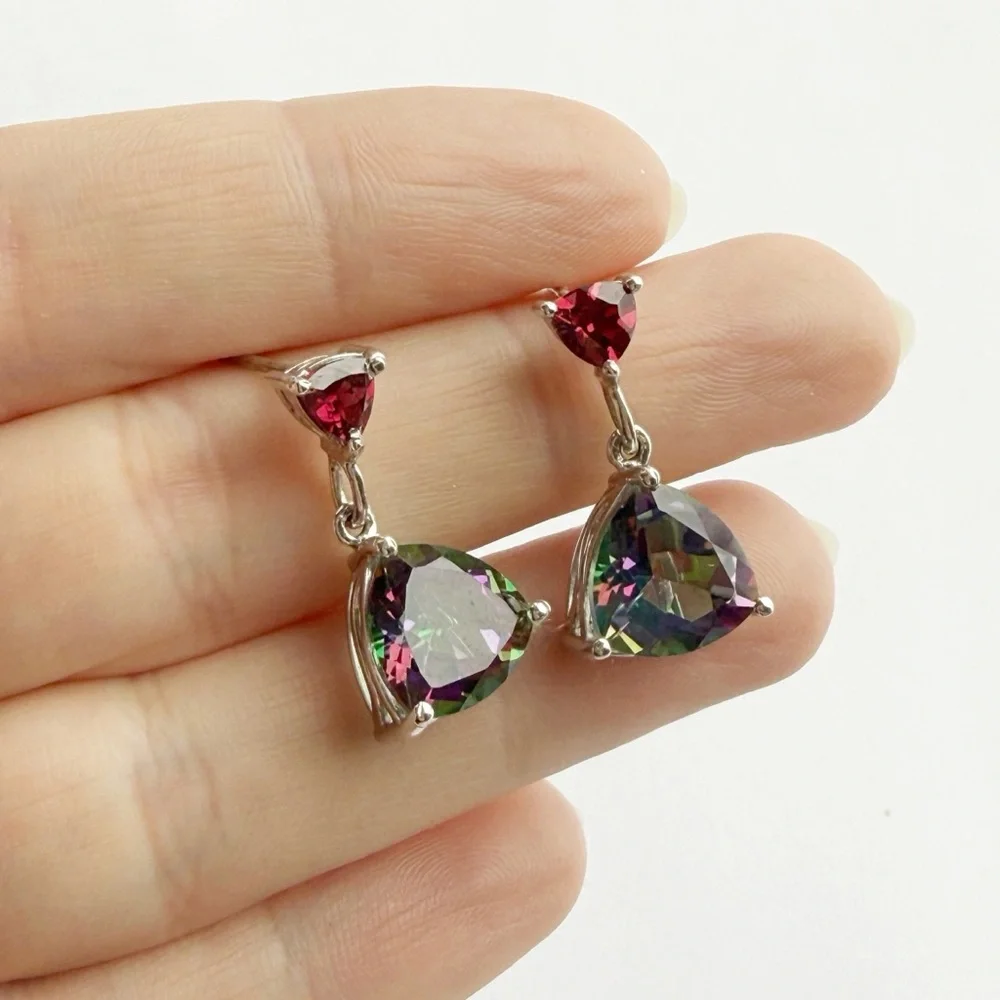 925 Mystic Topaz & Garnet Drop Earrings